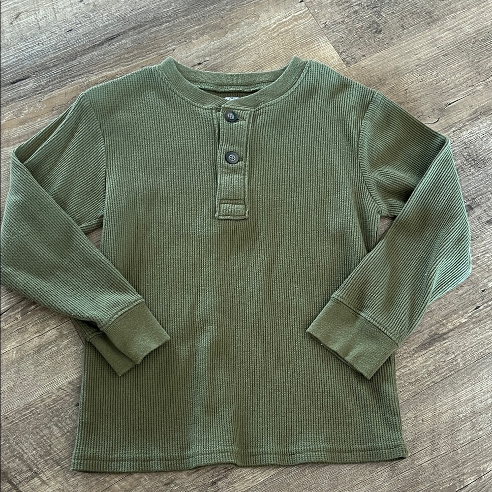 Kids Olive Green Long Sleeve Henley Tee
